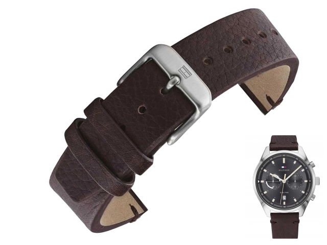 Oryginalny ciemnobrązowy pasek ze skóry naturalnej do zegarka Tommy Hilfiger 1791729 o szerokości 20 mm.